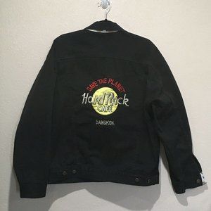Save The Planet Hard Rock Cafe Bangkok Black Denim Jacket Mens Large HTF